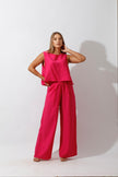 Sleeveless Tank Top & Wide Leg Pants Lounge Set - Barbie Pink