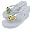 Pear - Green Rhine Stone Embellished Women's High Wedge Heel Flip Flops Sandal