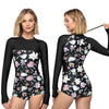 Maillot de Bain Floral Rash Guard à Manches Longues et Monokini Grande Taille