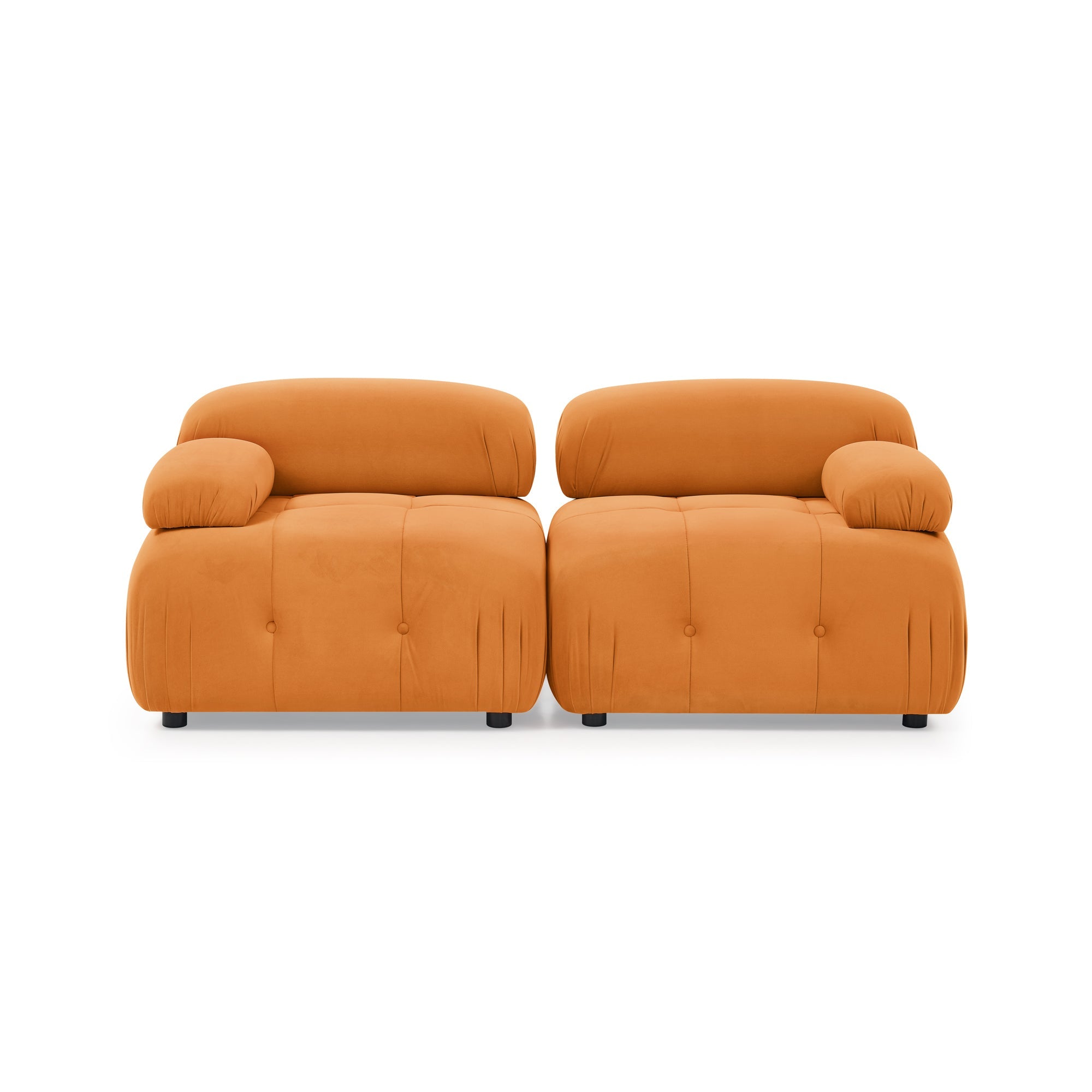 Modular L-Shaped Sofa, Orange Velvet, Tufted Design & Reversible Ottoman