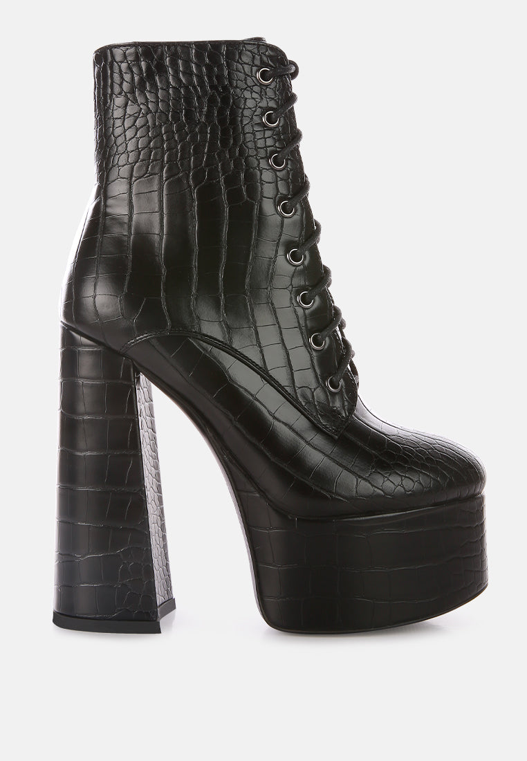 Magdalene Croc High Heel Patform Boots