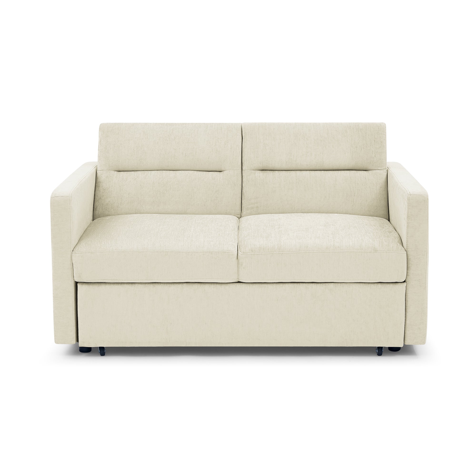 Beige Loveseat Sofa Bed with Pull-Out Bed, Adjustable Back & Arm Pockets