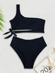 Ensemble bikini taille haute léopard à une épaule - Maillot de bain 2 pièces push-up pour femme