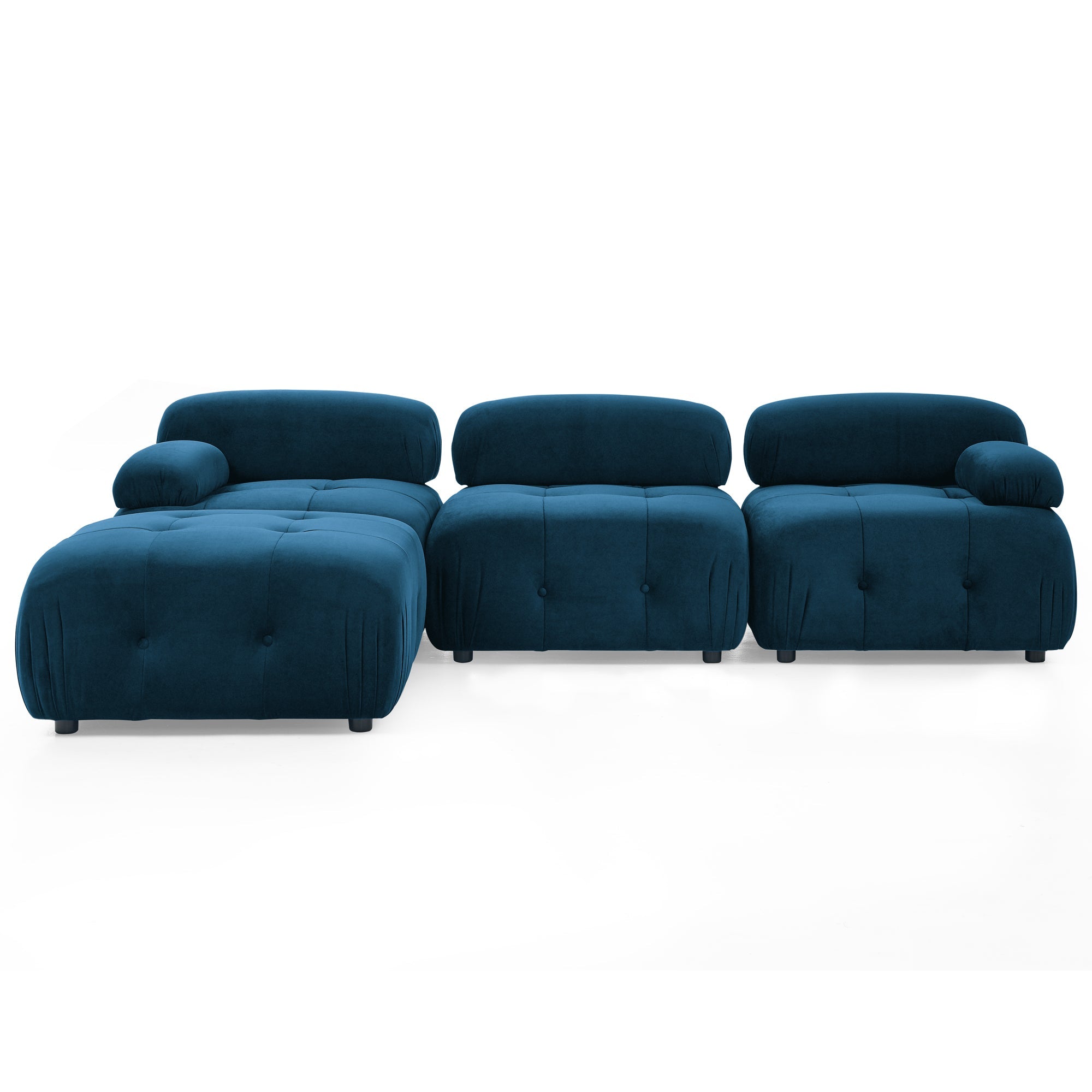 Modular L-Shaped Navy Velvet Sofa with Tufted Design & Reversible Ottoman