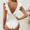 Chic Backless Ruffle Monokini – Sexy Solid White & Yellow Beachwear