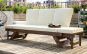 Adjustable Outdoor Wooden Daybed Sofa with Cushions, Brown & Beige