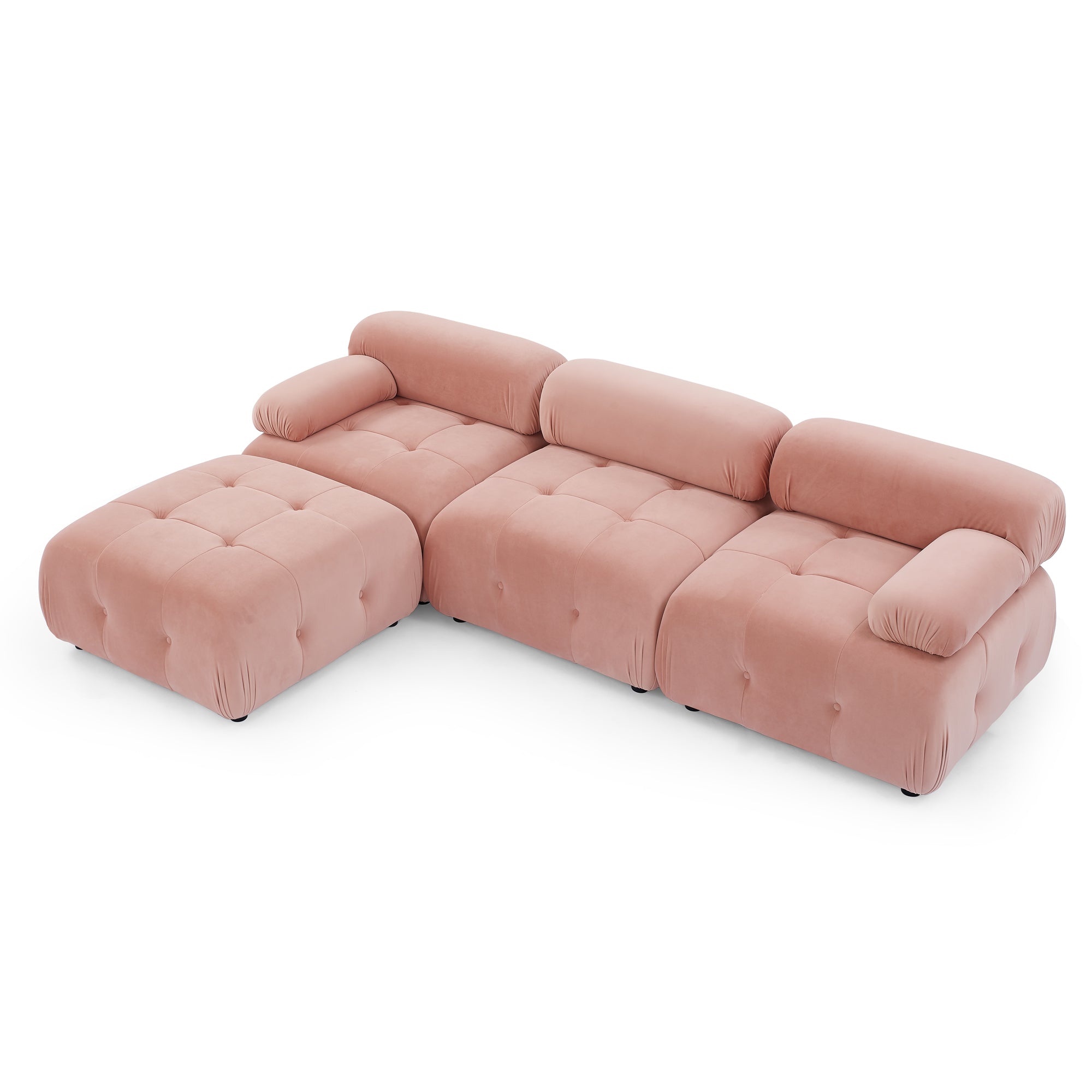 Pink Velvet Modular Sectional Sofa, Button-Tufted, L-Shaped, DIY Combo