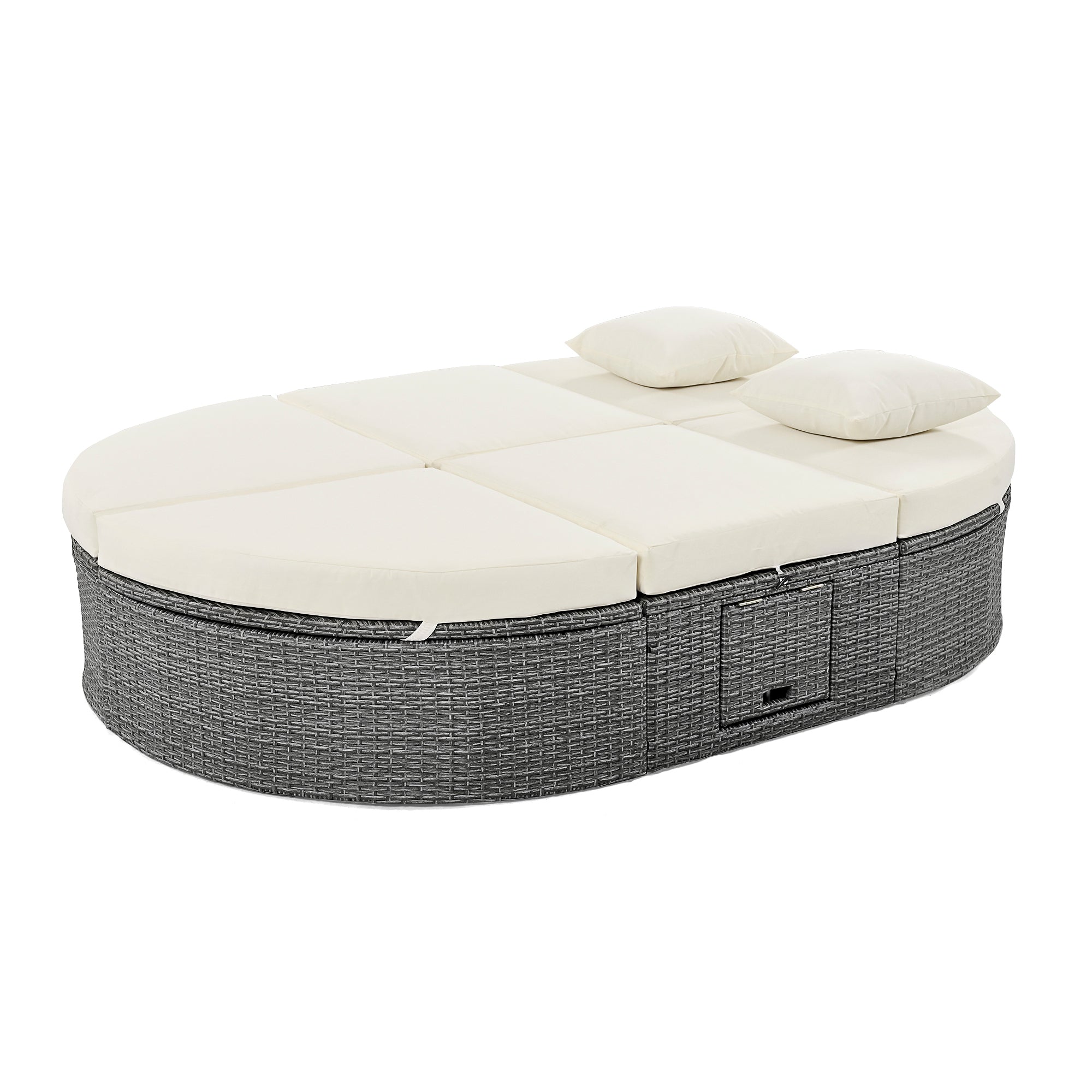 2-Person Rattan Daybed w/ Adjustable Back, Cushions & Pillows