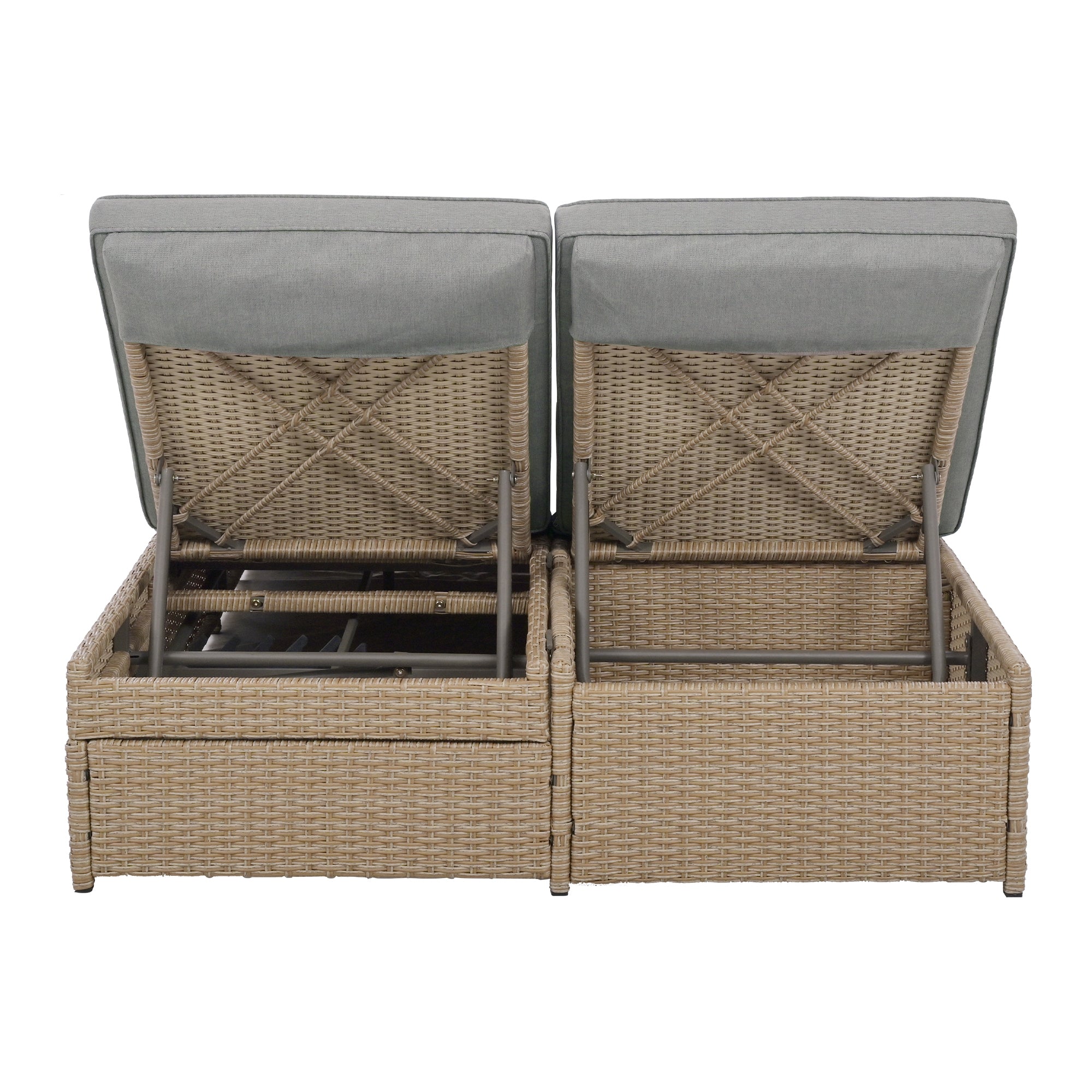 Outdoor Double Sunbed, Wicker Rattan Patio Chairs with Adjustable Backrest