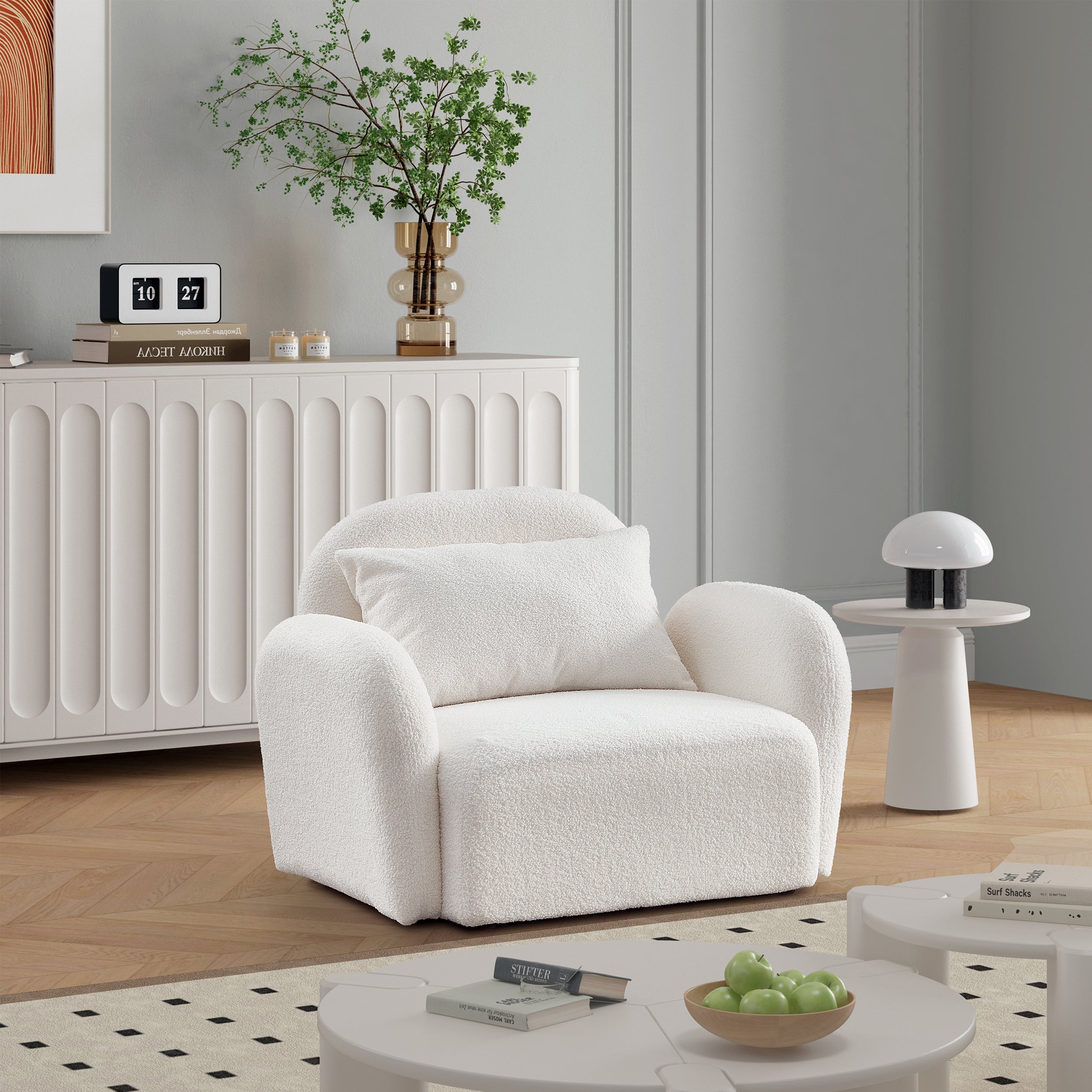 White Teddy Fabric Lazy Sofa Chair