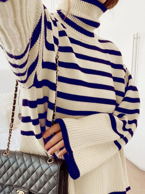 CozyToss Women’s Oversized Striped Turtleneck Sweater