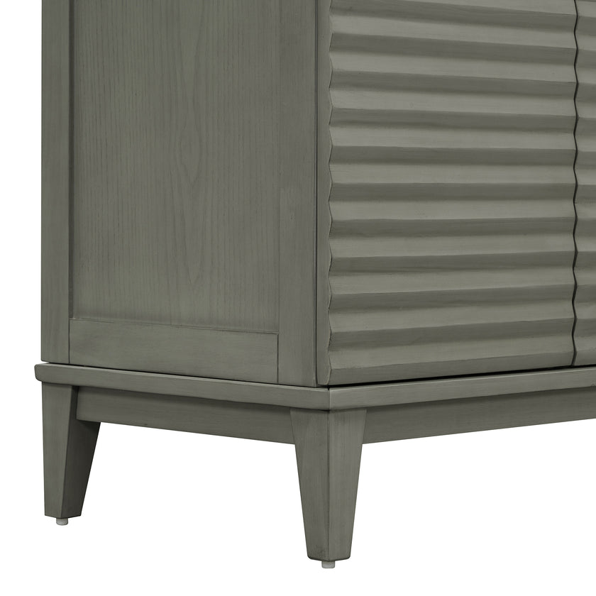 TREXM side panel with 4-door large storage buffet, adjustable shelves and metal handles (antique gray)