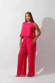 Sleeveless Tank Top & Wide Leg Pants Lounge Set - Barbie Pink