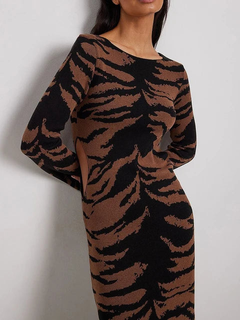 Trendy Personality Leopard Print Women's Long Sleeve Dresses