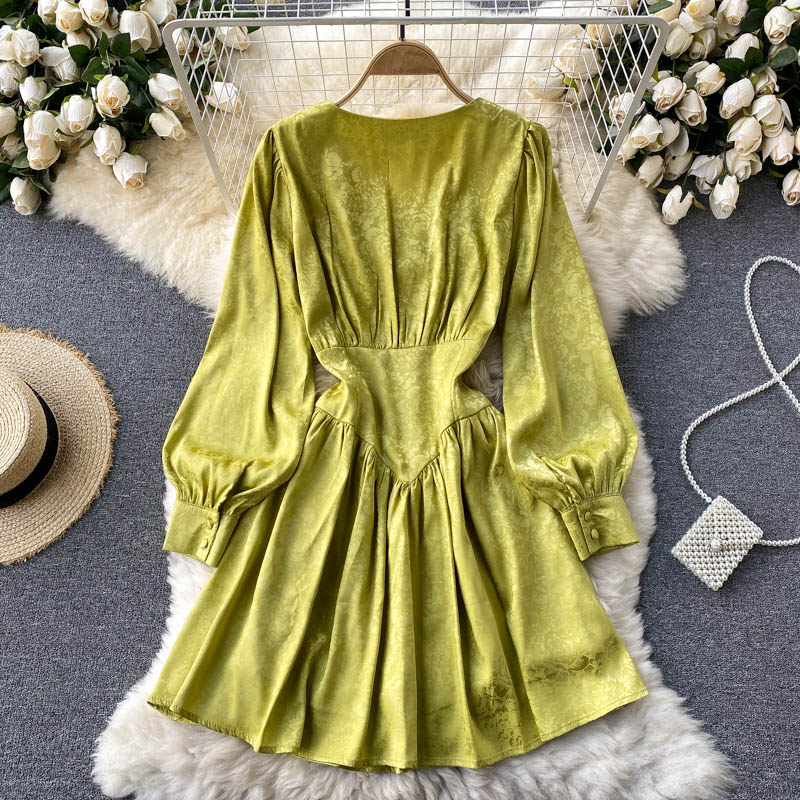 Vintage Elegant Summer Dress New V Neck High Waist Party Night Dresses