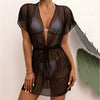 Summer Lady Beach Cover Up Sexy Bikini Mesh Chiffon Mini Dress for Women Solid Beach Dress Women Bathing Suit Beach Tunic Kaftan