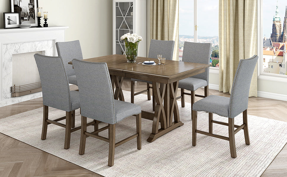 Mid-Century Solid Wood 7-Piece Extendable Dining Set for 6