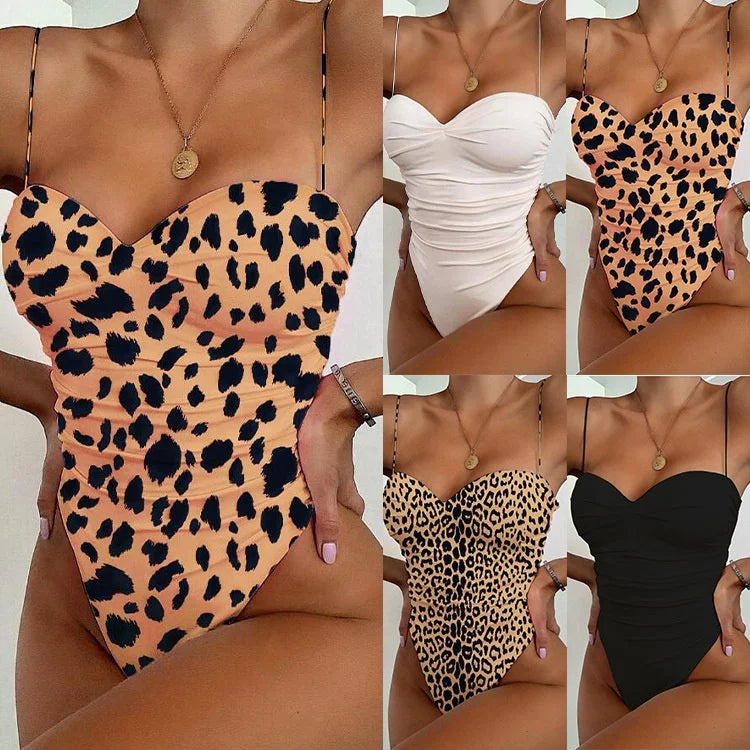 Chic Leopard Print One-Piece Swimsuit: Custom Sexy Swimwear