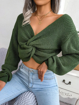 Tossy Knit Twist Pullover – Chic Off-Shoulder Oversized Sweater