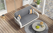 2-Seater Wicker Porch Swing with Chains, White Patio Furniture