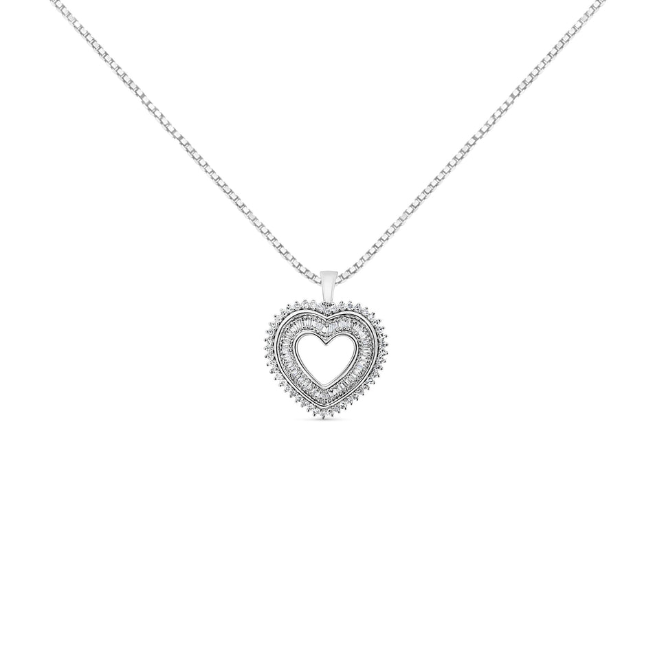 .925 Sterling Silver 1.0 Ctw Diamond Shadow Open Heart Halo 18