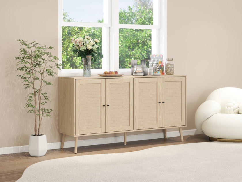 4 Door Accent Cabinet Sideboard Buffet Storage Cabinet with Adjustable Shelf for Entryway Living Room Bedroom