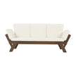 Adjustable Outdoor Wooden Daybed Sofa with Cushions, Brown & Beige