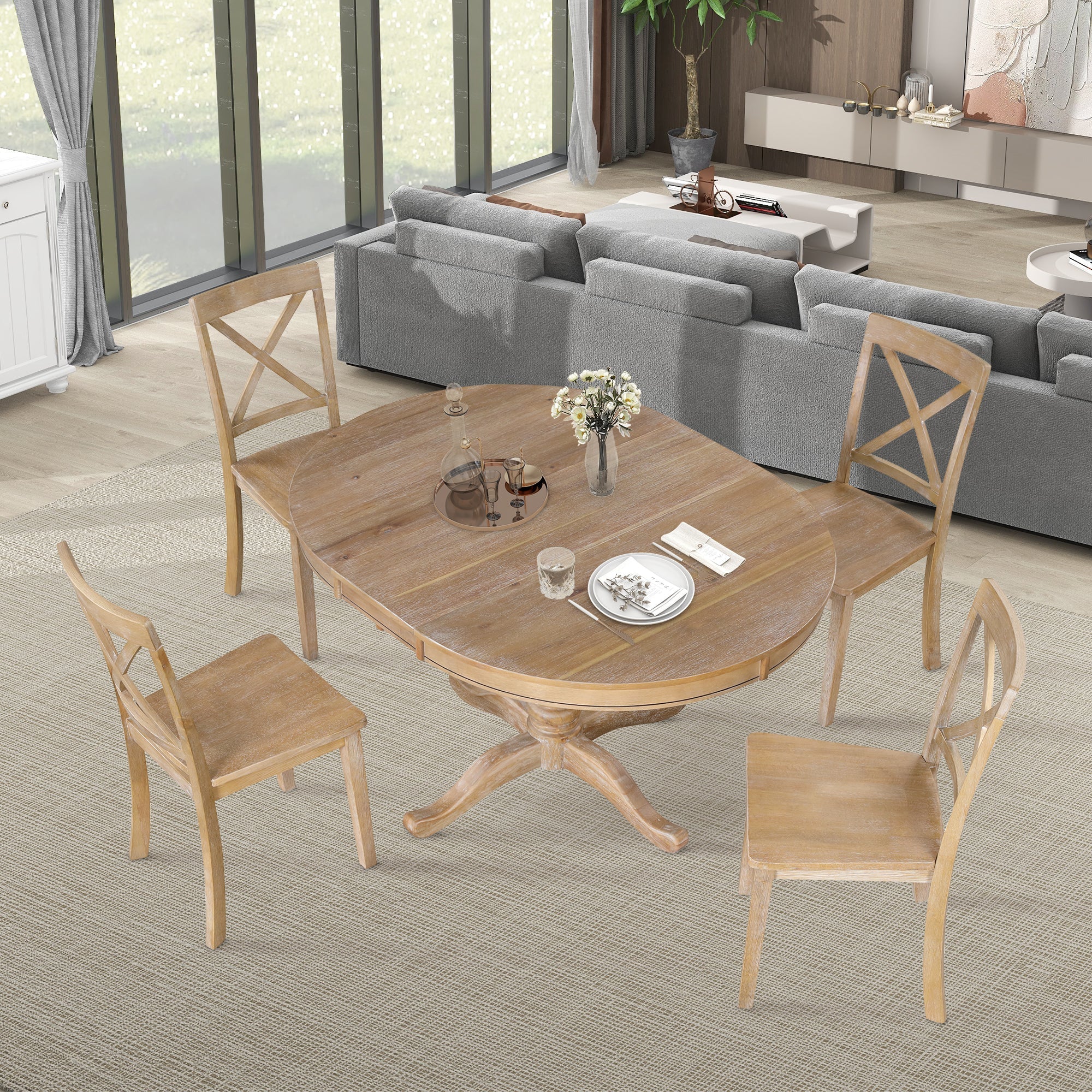 5-Piece Modern Dining Set: Round Table & 4 Chairs for Kitchen/Dining