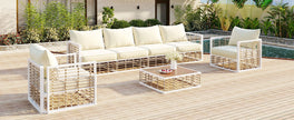 Modern Minimalist 7-Piece Metal Patio Sectional Sofa Set, All-Weather