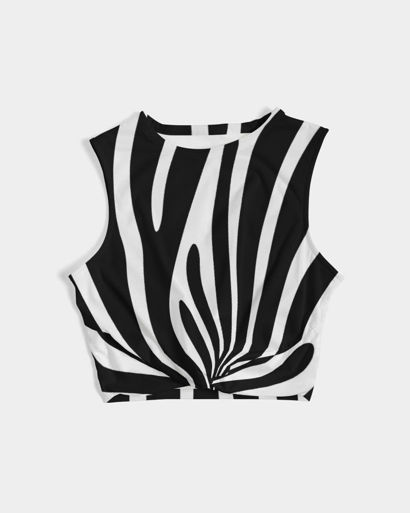 Tribal Zebra Twist-Front Crop Tank