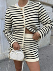 Zebra Print Knit 2-Piece Set: Stylish Cardigan & High Waist Shorts