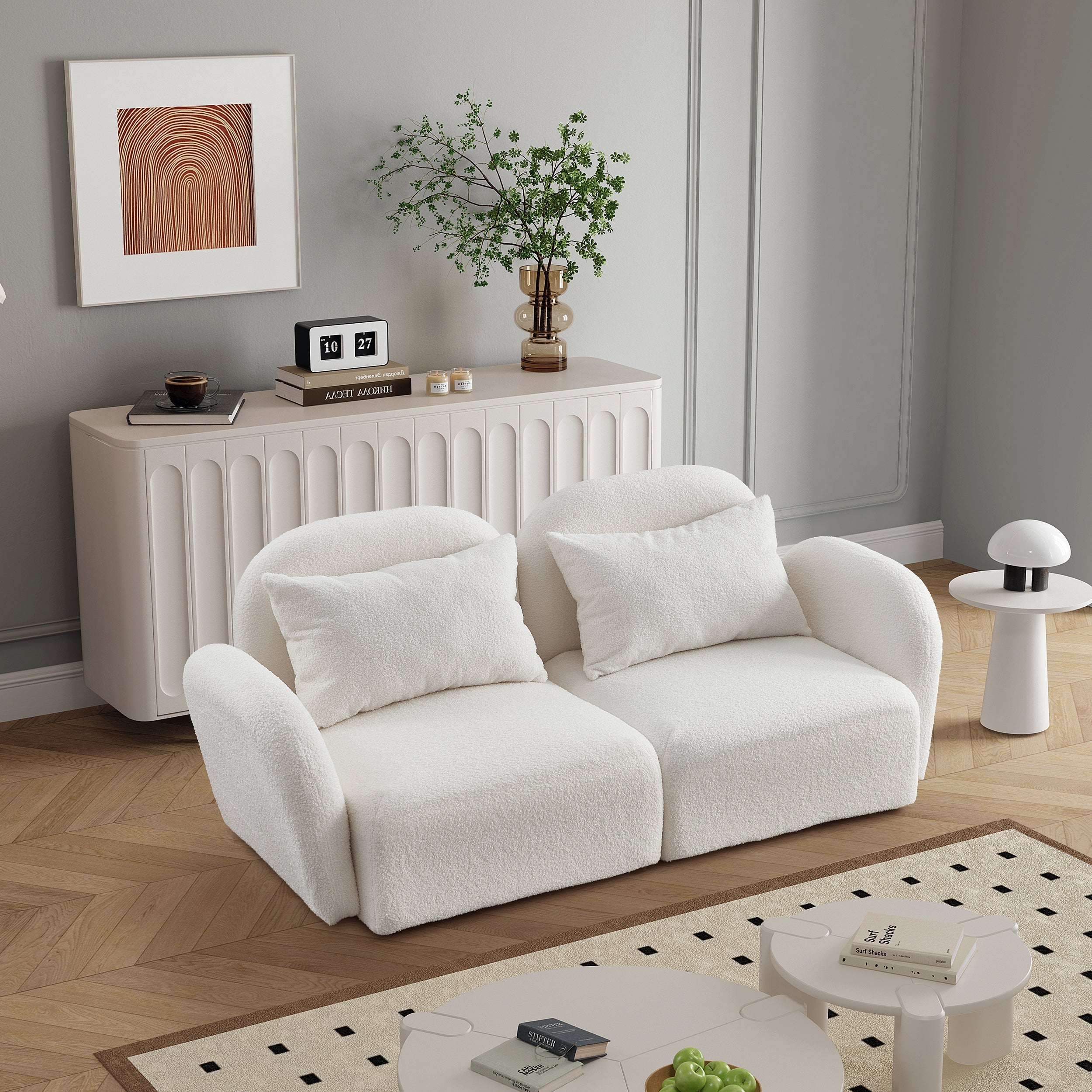 White Lazy Sofa Loveseat in Teddy Fabric for the Living Room