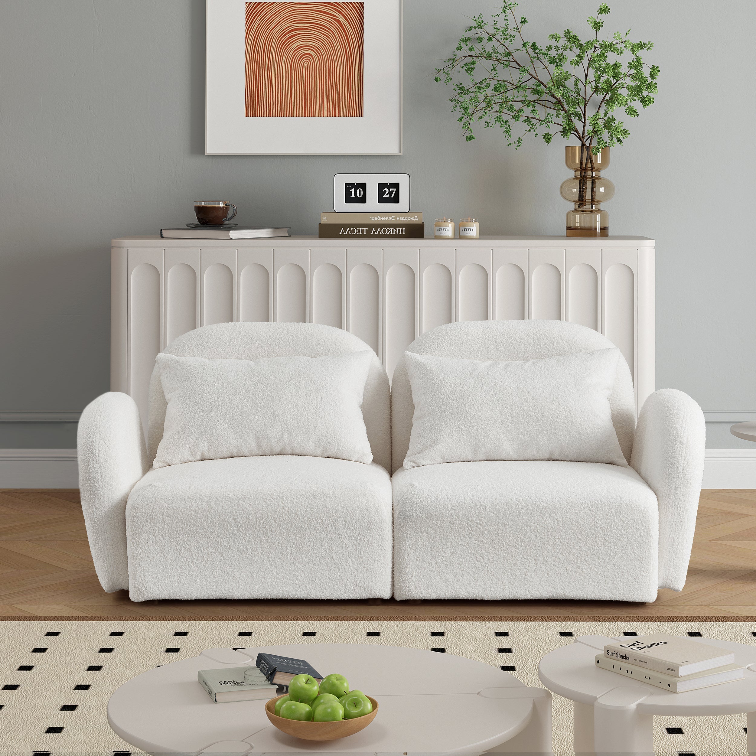 White Lazy Sofa Loveseat in Teddy Fabric for the Living Room