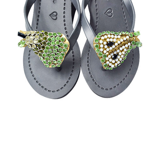 Pear - Green Rhine Stone Embellished Women's High Wedge Heel Flip Flops Sandal