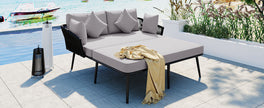 Outdoor Patio Daybed, Woven Rope Backrest, Washable Cushions, Gray