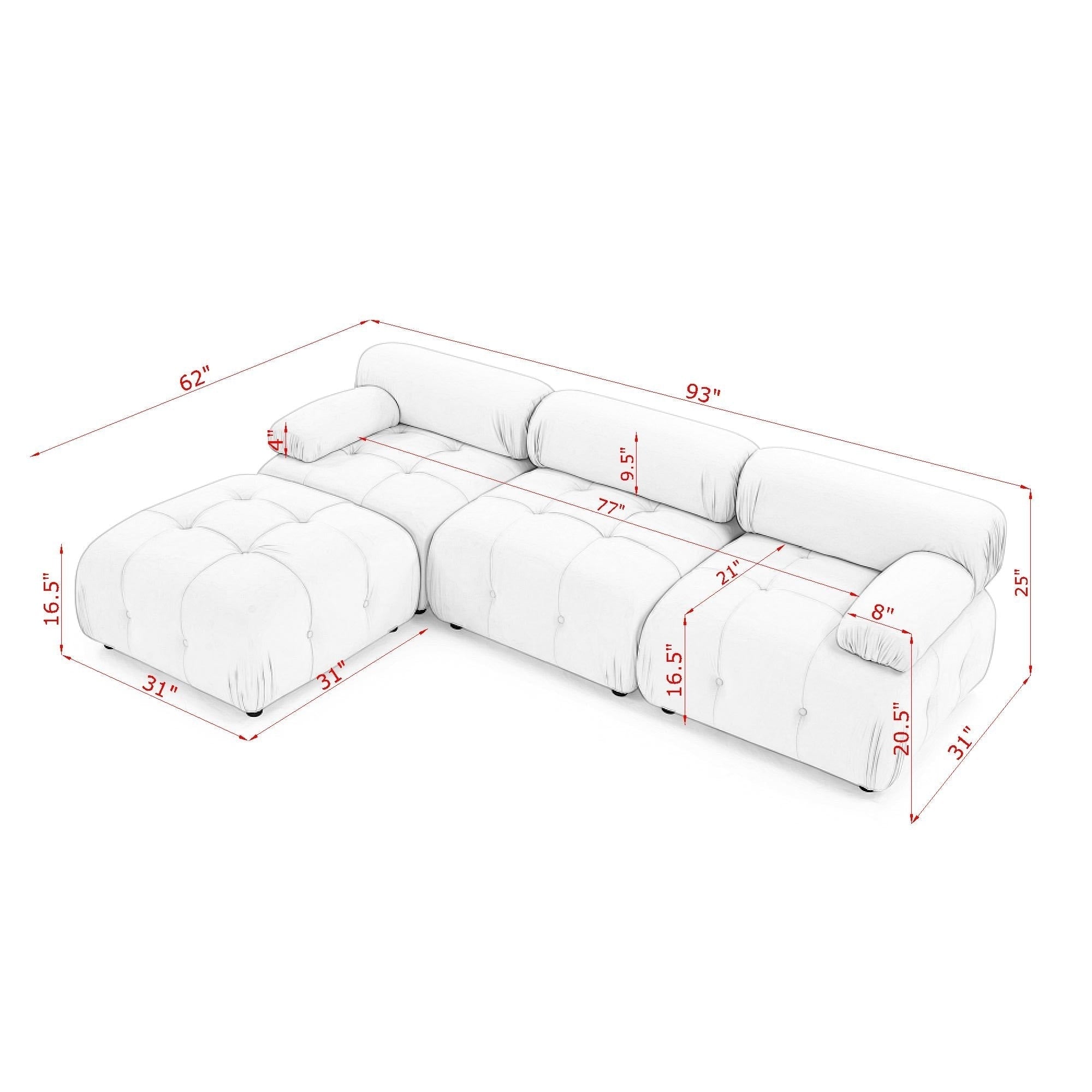 Modular L-Shaped Sofa, Orange Velvet, Tufted Design & Reversible Ottoman