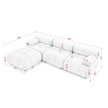 Modular L-Shaped Sofa with Ottoman, Button Tufted, Ivory Teddy Fabric