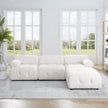 Modular L-Shaped Sofa with Ottoman, Button Tufted, Ivory Teddy Fabric