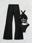 3-Piece Criss-Cross Bikini Set with Pants - Trendy Summer Beachwear