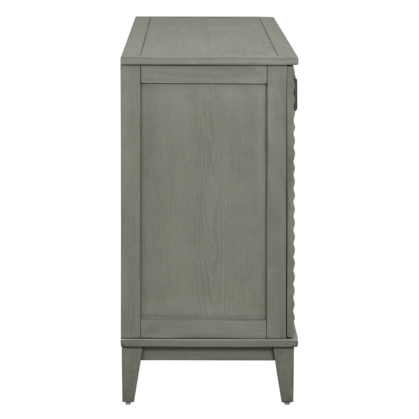 TREXM side panel with 4-door large storage buffet, adjustable shelves and metal handles (antique gray)