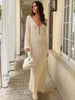 Chic White Knit Maxi Dress - See-Through V-Neck Beach Cover Up