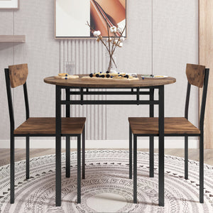 3-Piece Round Dining Set with Drop Leaf, Black Frame & Rustic Brown