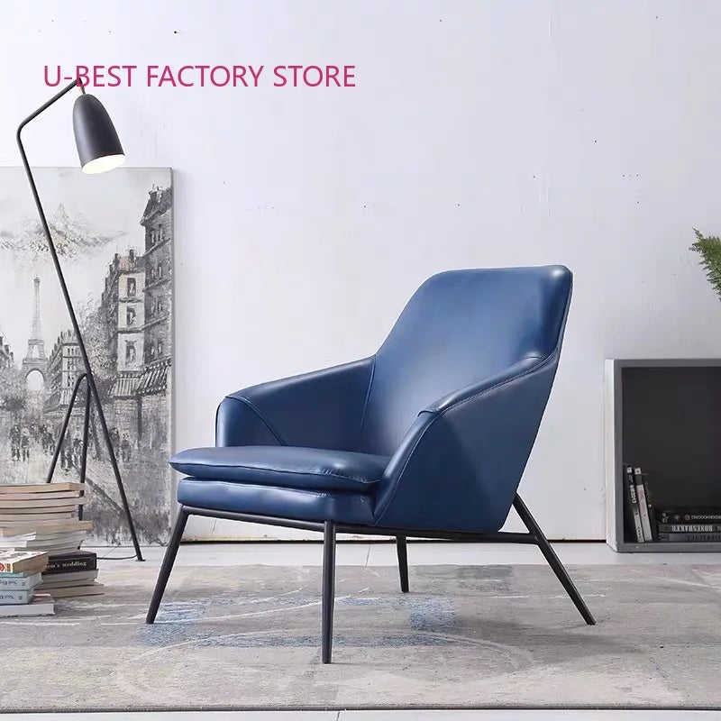 Modern Metal Frame Leather Armchair