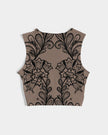 Black & Nude Lace Twist-Front Crop Tank