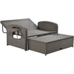 PE Wicker Rattan Double Chaise Lounge, Adjustable Reclining Daybed