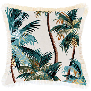 Cushion Cover-Coastal Fringe-Palm Trees Natural-45cm X 45cm