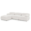 Modular L-Shaped Sofa with Ottoman, Button Tufted, Ivory Teddy Fabric