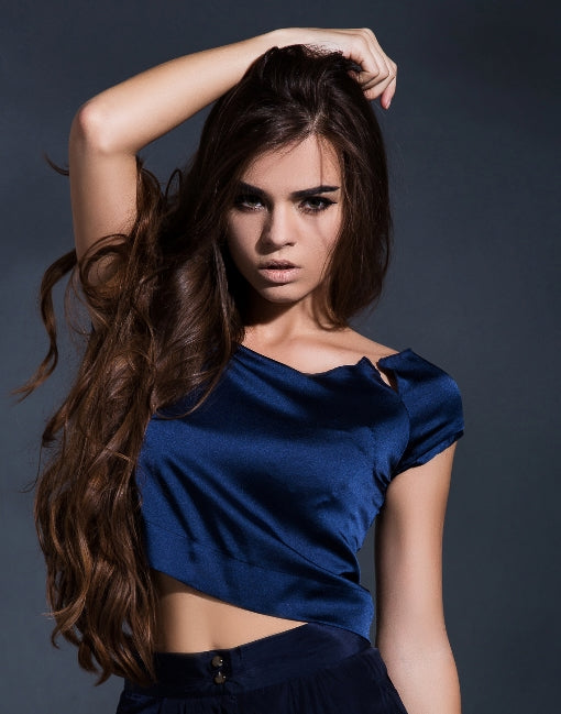 Reconstructed Elegance Cropped Top in Navy Blue