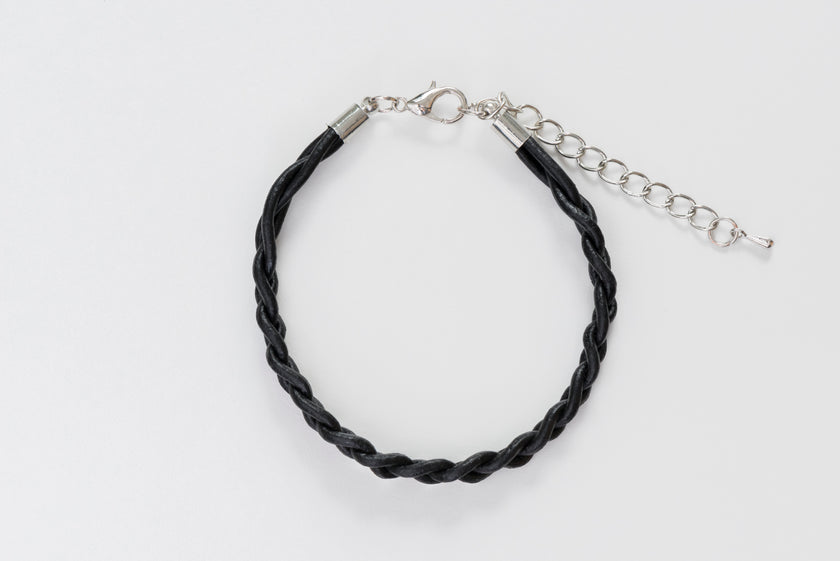 Black Thin Braided Leather Bracelet