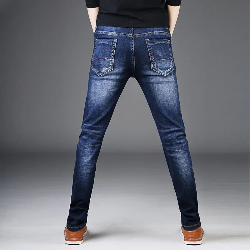 Men's Cotton Lace-Up Skinny Denim Jeans with Elastic Waist